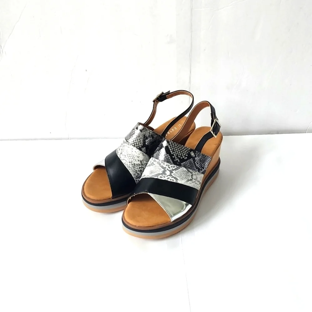 Extreme By Eddie Marc Women's Snakeskin Wedge Slingback Sandals Size 10